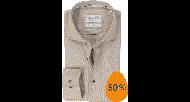 Michaelis slim fit heren overhemd - twill - beige - Strijkvriendelijk - Boordmaat: 42