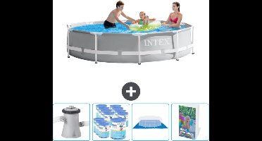 Intex Rond Prism Frame Zwembad - 305 x 76 cm - Grijs - Inclusief Zwembadfilterpomp - Filters - Grondzeil - Zwembadgids