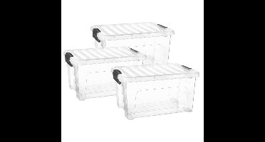 Plasticforte Multi Storage Opslagbox met deksel - 3x - transparant - 16.5 liter - 40 x 21 x 30 cm - kunststof - opbergdoos - opbergen
