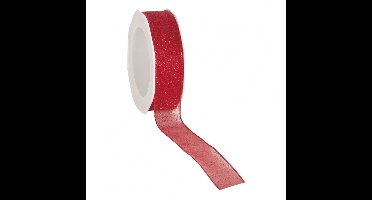 Cadeaulint Glitter Organza Rood > 38mm x 15m
