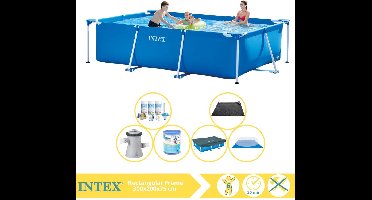 Intex Rectangular Frame Zwembad - Opzetzwembad - 300x200x75 cm - Inclusief Afdekzeil, Onderhoudspakket, Zwembadpomp, Filter, Grondzeil en Solar Mat