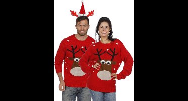 Foute Kersttrui Rood Met Rendier - Maat S