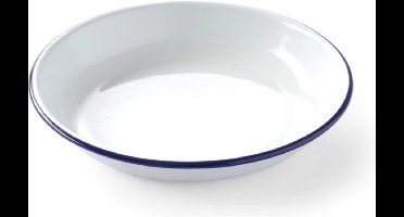 HENDI Diep bord – geëmailleerd staal – wit met blauwe rand – Ø 220 mm – vaatwasmachinebestendig