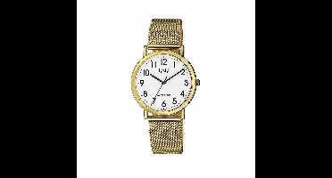 Q&Q Q05A-009PY - Horloge - Analoog - Vrouwen - Dames - Milanese/Mesh stalen band - Rond - Metaal - Cijfers - Goudkleurig - Wit - 3 ATM