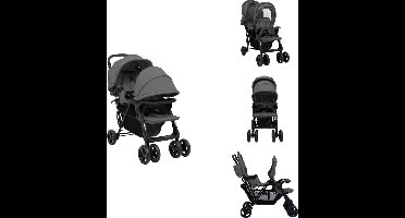 vidaXL Tandem Kinderwagen - Tandem Kinderwagens - Tweeling Kinderwagen - Tweeling Kinderwagens - Tweelingkinderwagen tandem staal donkergrijs