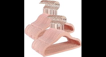 kinderkledinghangers, set van 50, met haken in roségoud, antislip en ruimtebesparend, voor garderobe, voor kinderkleding, babykleding, rok en broek voor kinderen, fluweel, lichtroze CRF027P01