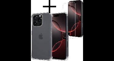Hoesje - Met Screenprotector - Geschikt voor Apple iPhone 16 Pro Max - Sterk & Shockproof - Siliconen Case - Back Cover - Telefoon Hoes - Shock Proof - Transparant