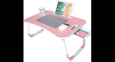 Dienblad voor Bed, Opklapbare Ontbijttafel, Multifunctioneel, Ideaal voor Laptop, Computer en Boeken, Bijzettafel met Lessenaar om in Bed te Lezen, 60x40x26 cm (Roze met Lade)