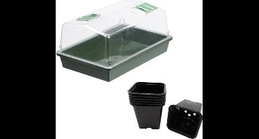 Grote kweekbak/kweekkast met deksel inclusief 7x kunststof kweekpotjes 21 x 55 x 31 cm