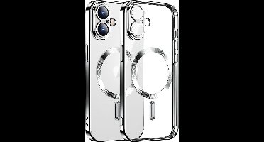 Hoesje Geschikt voor iPhone 16 Magsafe hoes - Lens beschermer – backcover – Transparant/Zilver