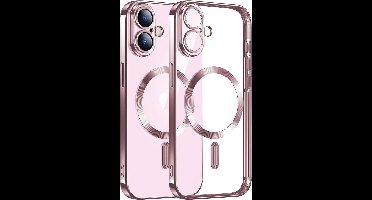 Hoesje Geschikt voor iPhone 16 Magsafe hoes - Lens beschermer – backcover – Transparant/Rosegoud