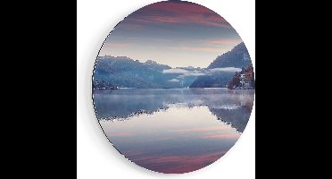 Artaza Dibond Muurcirkel Meer In De Bergen - Ø 40 cm - Klein - Wandcirkel - Rond Schilderij - Voor Binnen en Buiten