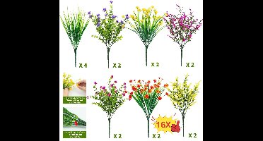 16 bundels kunstbloemen - weerbestendig - kunstbloemen - buiten - UV-bestendig - kunstplanten - plastic - bloemstuk - kunstplanten voor balkonkasten - tuin - raam - decoratie (gemengd)