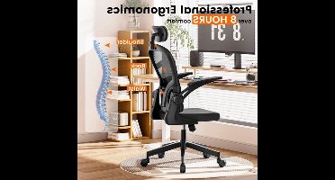 Ergonomische Bureaustoel – Kantoostoel – Werkstoel – Bureaustoel Met Hoofdsteun – Bureaustoel Met Verstelbare Armleuningen – Verstelbare Onderrugsteun – Ademend Meshrugpand