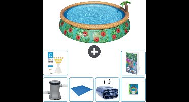 Bestway Rond Opblaasbaar Fast Set Zwembad - Paradijsprint - 457 x 84 cm - Inclusief Pomp Grondzeil - Solarzeil - Speelgoed - 7-delig