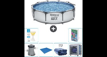 Bestway Rond Steel Pro MAX Zwembad - 305 x 76 cm - Grijs - Inclusief Pomp Grondzeil - Solarzeil - Warmtepomp - 7-delig