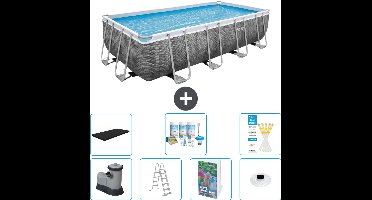 Bestway Rechthoekig Power Steel Zwembad - Rattanprint - 549 x 274 x 122 - Inclusief Pomp - Ladder - Afdekzeil - Onderhoudspakket - Verlichting - 8-delig