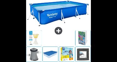 Bestway Rechthoekig Steel Pro Zwembad - 300 x 201 x 66 cm - Blauw - Inclusief Pomp Afdekzeil - Onderhoudspakket - Vloertegels - 7-delig