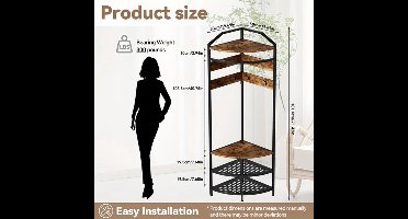 Hoekkapstok – Staande Kapstok – Wandkapstok – Jasrek – Schoenenrek – 4 Haken en 3 Vakken – Anti-Slip Hangers – Originele Houtkleur – 50x50x181 cm