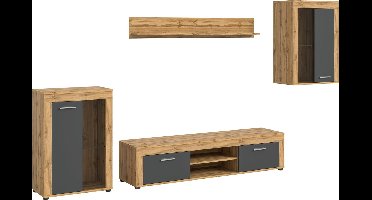 Jam wandkast J1 systeem grijs, eiken decor.