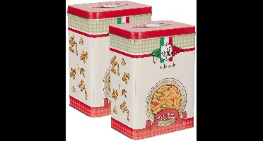 Excellent Houseware Pasta / spaghetti bewaarblik Nostagia - 2x - rood - metaal - Italiaans - 13 x 9 x 18 cm - voorraadblik