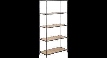 Sea boekenrek met 3 planken in wild eiken en zwart metaal.
