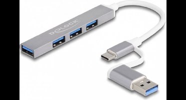 DeLOCK 64214 interface hub USB 3.2 Gen 1 (3.1 Gen 1) Type-A + Type-C 5000 Mbit/s Zilver