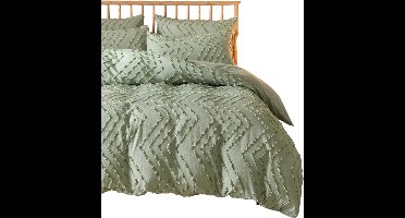 3-Delige Green & Sage Reversible Tufted Dekbedovertrekset — Natuurlijk & Zen - 220x240cm