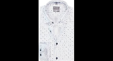 OLYMP Luxor comfort fit overhemd - dobby - wit met licht- en donkerblauw dessin - Strijkvrij - Boordmaat: 46