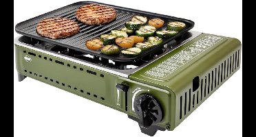 Draagbare Grill-Barbecue – Camping BBQ – Gasbarbecue – Outdoor Grill – Campinggrill – Gietaluminium Grillrooster – Roestvrijstalen Vetopvangbak – 1,8 kW Vermogen – Geschikt voor B-250 Gascartridges