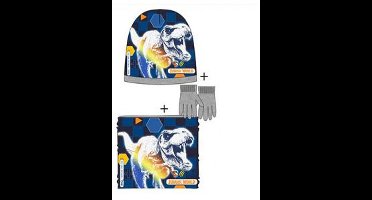 Jurassic World Attack Grijze kindermuts + snood + handschoenen op 52 cm