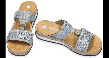 Rieker -Dames - blauw licht - slippers & muiltjes - maat 38
