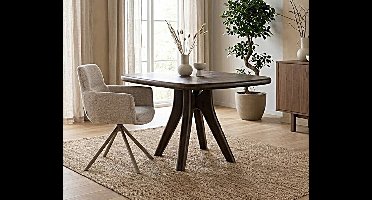 Eettafel Addo vierkant met ronde hoeken Mangohout 150x150x76 cm - Japandi - Espresso Brown
