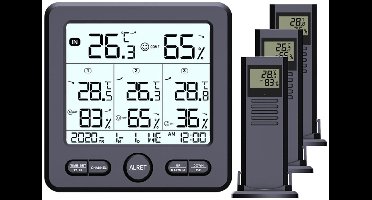 Digitale thermometer/hygrometer met 3 externe sensoren