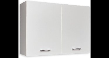 Wandkast Keukenkast Opbergkast Hangkast Muurkast – Strak Wit Design – Eikenhout Sonoma Werkblad – Ruime Afmetingen 100x72x31 cm