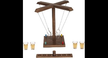 Out of the Blue Houten Ring Toss Drinking Game – 32,5 cm Hoog – Inclusief 4 Shotglaasjes (2 x 45 ml) – Partyspel voor 2-4 Spelers – Luxe Giftbox – Perfect Cadeau voor Feestjes en Verjaardagen