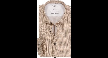 OLYMP 24/7 Level 5 body fit overhemd - tricot - noga bruin dessin - Strijkvriendelijk - Boordmaat: 42