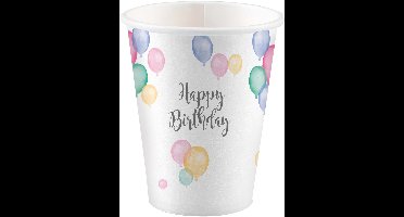 RIETHMULLER - 8 kartonnen bekers Happy Birthday pastel ballonnen 250ml feest