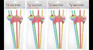 Gerimport Cocktail feest rietjes - herbruikbaar - kunststof - 16x stuks - gekleurd met leuke decoratie