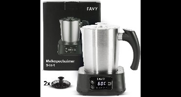 Favy Pro Elektrische Melkopschuimer – 5-in-1 – 500 ml – Vaatwasserbestendig – Digitaal Display & Temperatuurregeling – Inclusief 2 Gardes – Melkopschuimer & Melkverwarmer – Zwart RVS