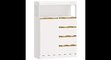 Badkamerkast – Badkamermeubel – Opbergkast – Kolomkast – Wastafelonderkast – 4 Laden & Open Vak – Verstelbare Planken – Wit 110x80x30 cm – Stevig Spaanplaat – Anti-Kantel Veiligheid