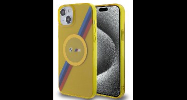 BMW Back Cover - Geschikt voor iPhone 15 Plus & 14 Plus - Geel - Magsafe - M Tricolor Stripes