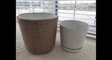 BOHO Jute Sierpot 28cm met Witte Pot - Natuurlijk & Handgemaakt