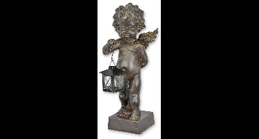 Beeldje - Putto die een lantaarn vasthoudt - Resin / kunsthars - 46,4 cm hoog