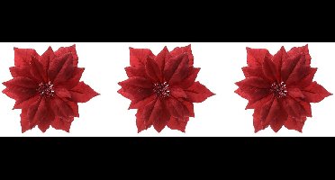 4x stuks decoratie bloemen kerststerren rood glitter clip 24 cm - Decoratiebloemen/kerstboomversiering/kerstversiering