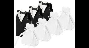 Cadeaudoosjes Bruidegom/bruid - Bruiloft bedankje - 60x stuks - zwart/wit - 7 x 9 cm