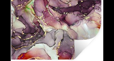 Muurstickers - Sticker Folie - Marmer - Rood - Paars - Goud - 30x20 cm - Plakfolie - Muurstickers Kinderkamer - Zelfklevend Behang - Zelfklevend behangpapier - Stickerfolie