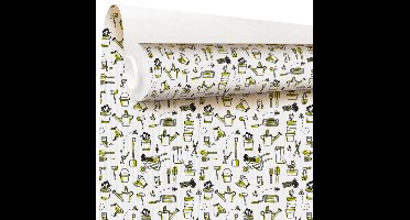 Tuincentrum - Grote Rol inpakpapier – Wit met groene tuinmotieven – 60 grams gestreken kraft – 79cmx40m