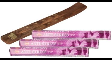 Hem Wierook stokjes in Anti Stress geuren mix - pak van 60x stokjes - 25 cm - met houder/plankje - huisgeuren - relaxing