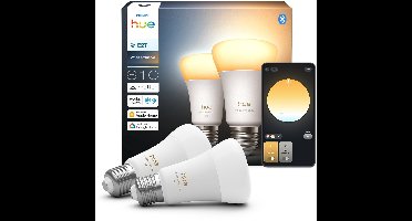 Philips Hue Slimme LED A60 lamp, Warm tot Koelwit Licht, E27 Fitting, 2-pack
